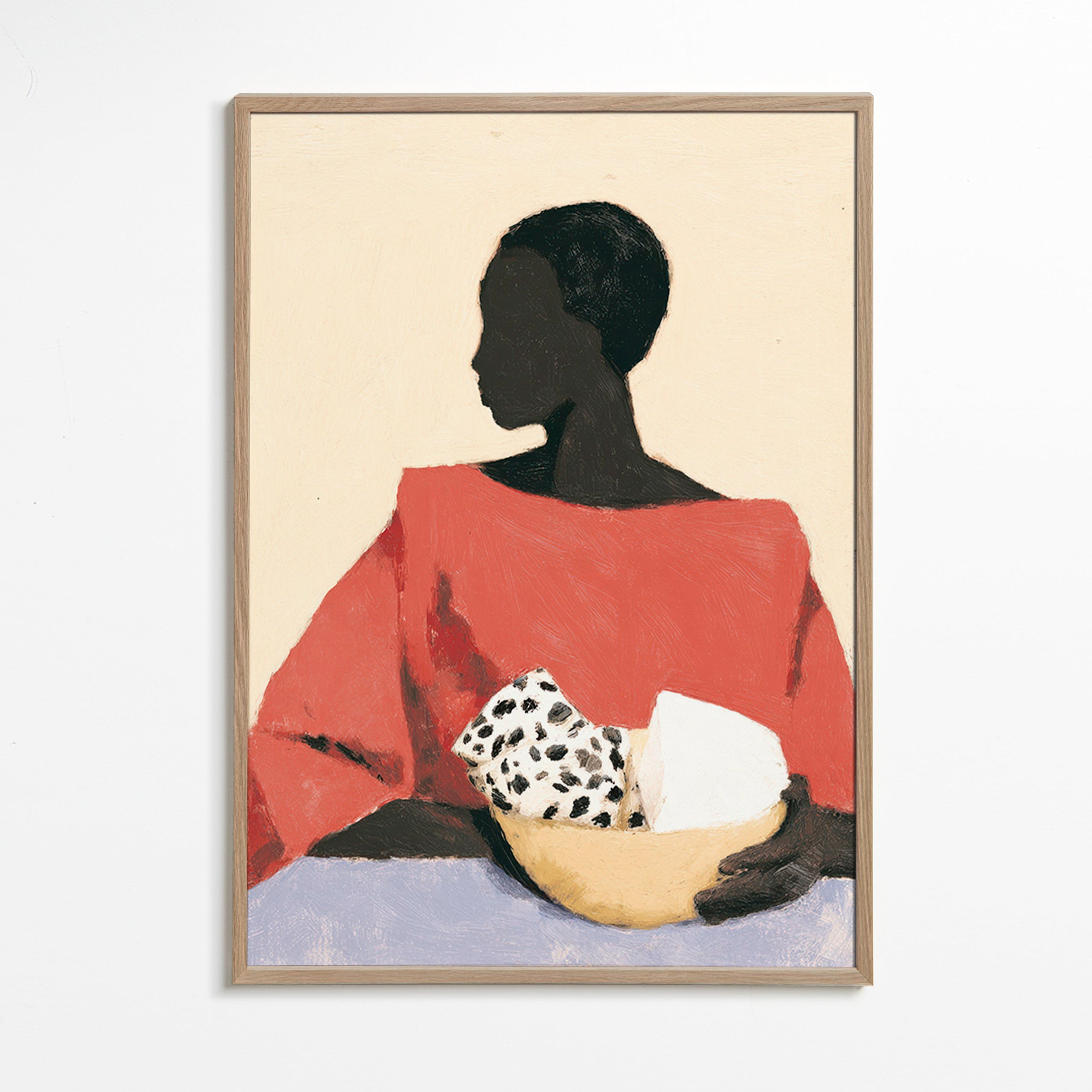 Cuadro de cocina con mujer y cuenco – Oak Frame