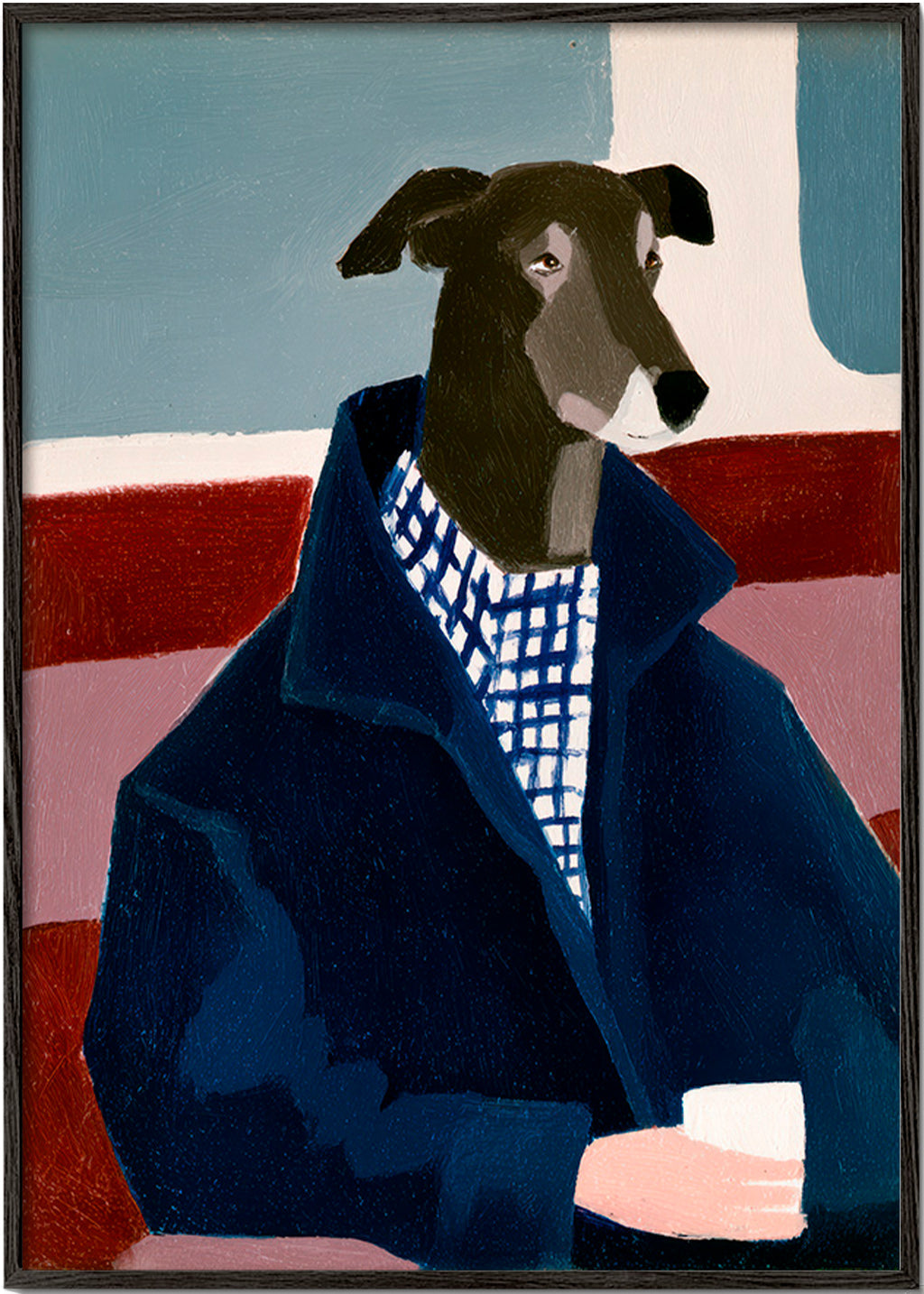 Cuadro galgo con abrigo azul – Black Frame