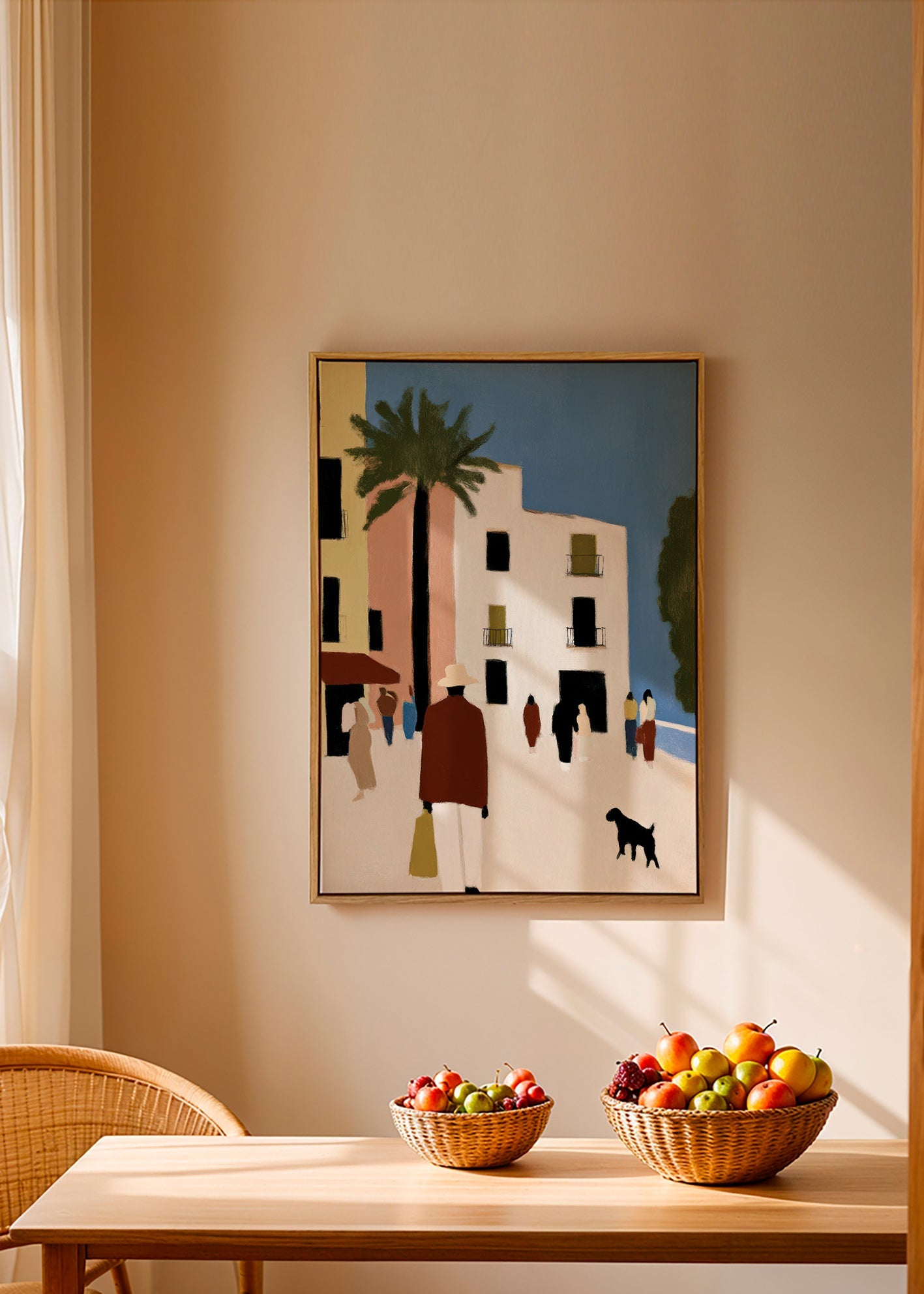 Cuadro de ciudades con paseo mediterráneo y palmera – Canvas1