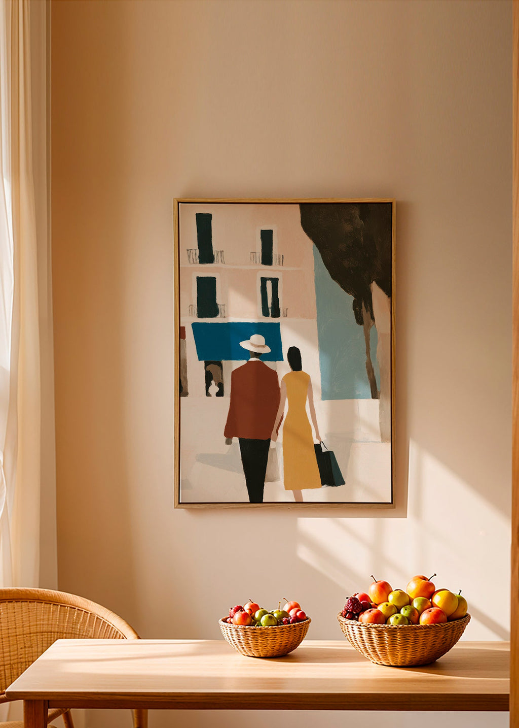 Ilustración de pareja sobre ciudad minimalista – Canvas2