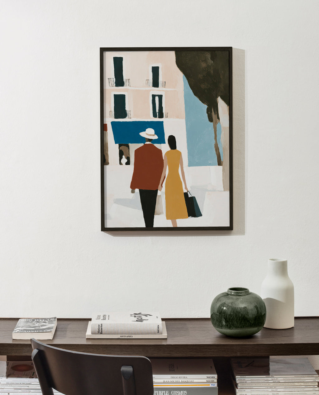 Ilustración de pareja sobre ciudad minimalista – Product3