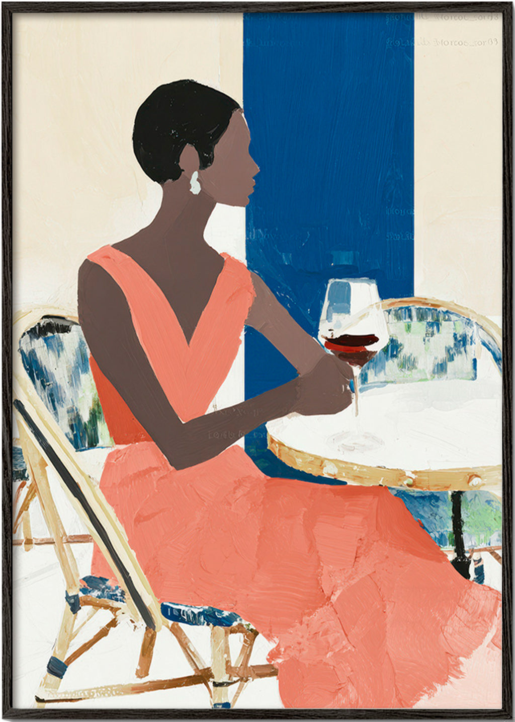 Cuadro de cocina con figura femenina y copa coral – Black Frame