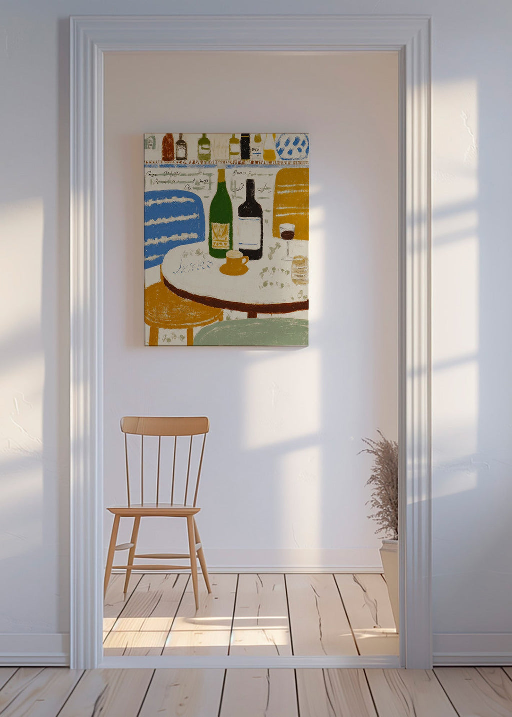 Cuadro de cocina con botellas y taza bistró – Canvas