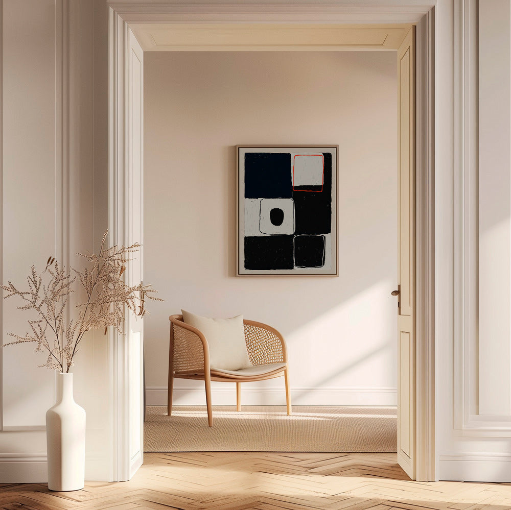 Cuadro geométrico con bloques y trazo rojo – Canvas2