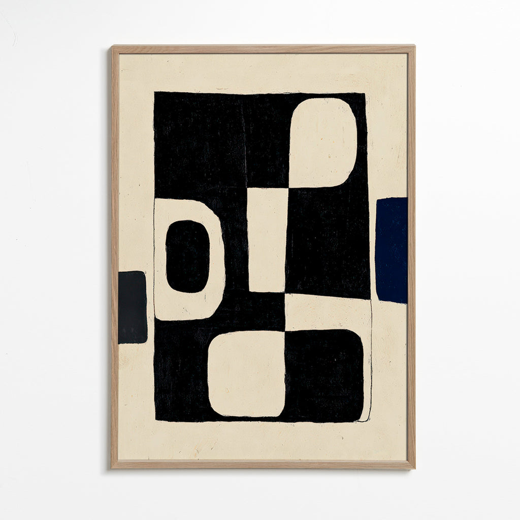 Cuadro geométrico de bloques negros con negativos curvos – Oak Frame