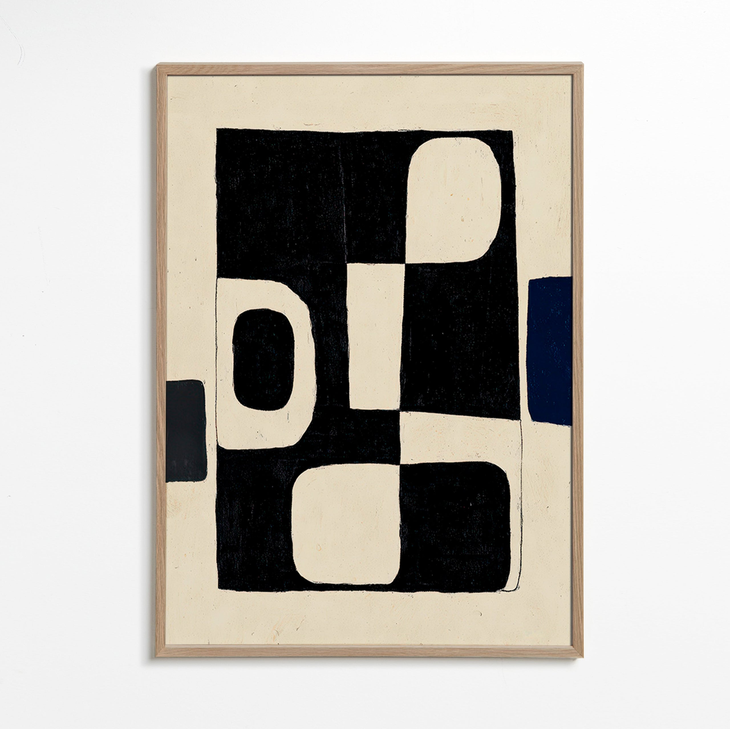 Cuadro geométrico de bloques negros con negativos curvos – Oak Frame