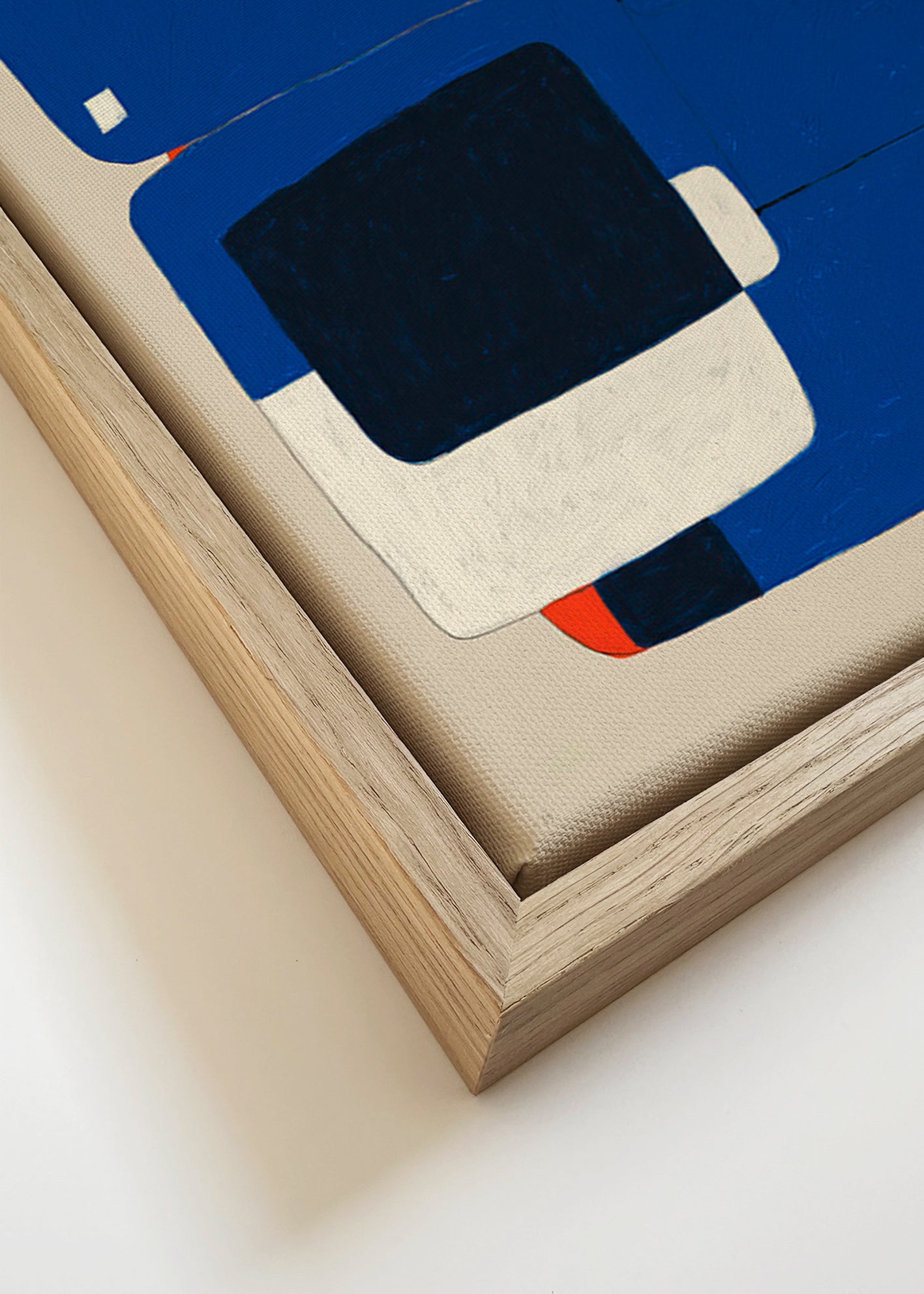 Cuadro abstracto azul con bloques orgánicos – Canvas detail