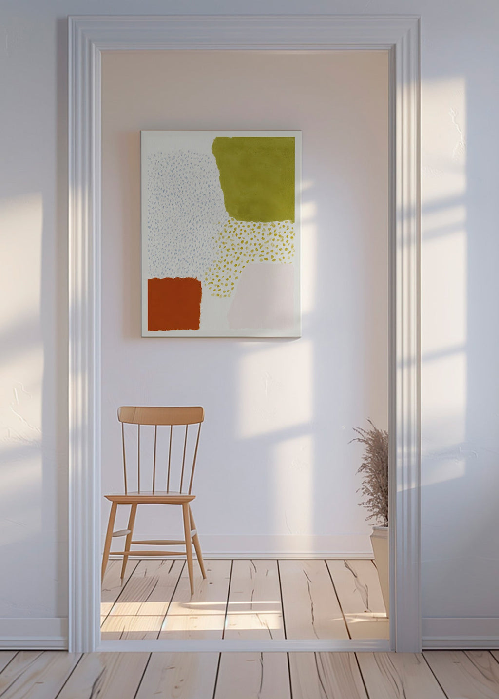 Lámina botánica con bloques oliva y terracota – Canvas