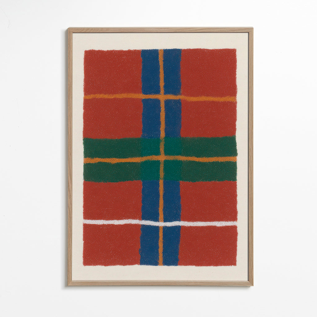 Cuadro geométrico con patrón tartán moderno – Oak Frame