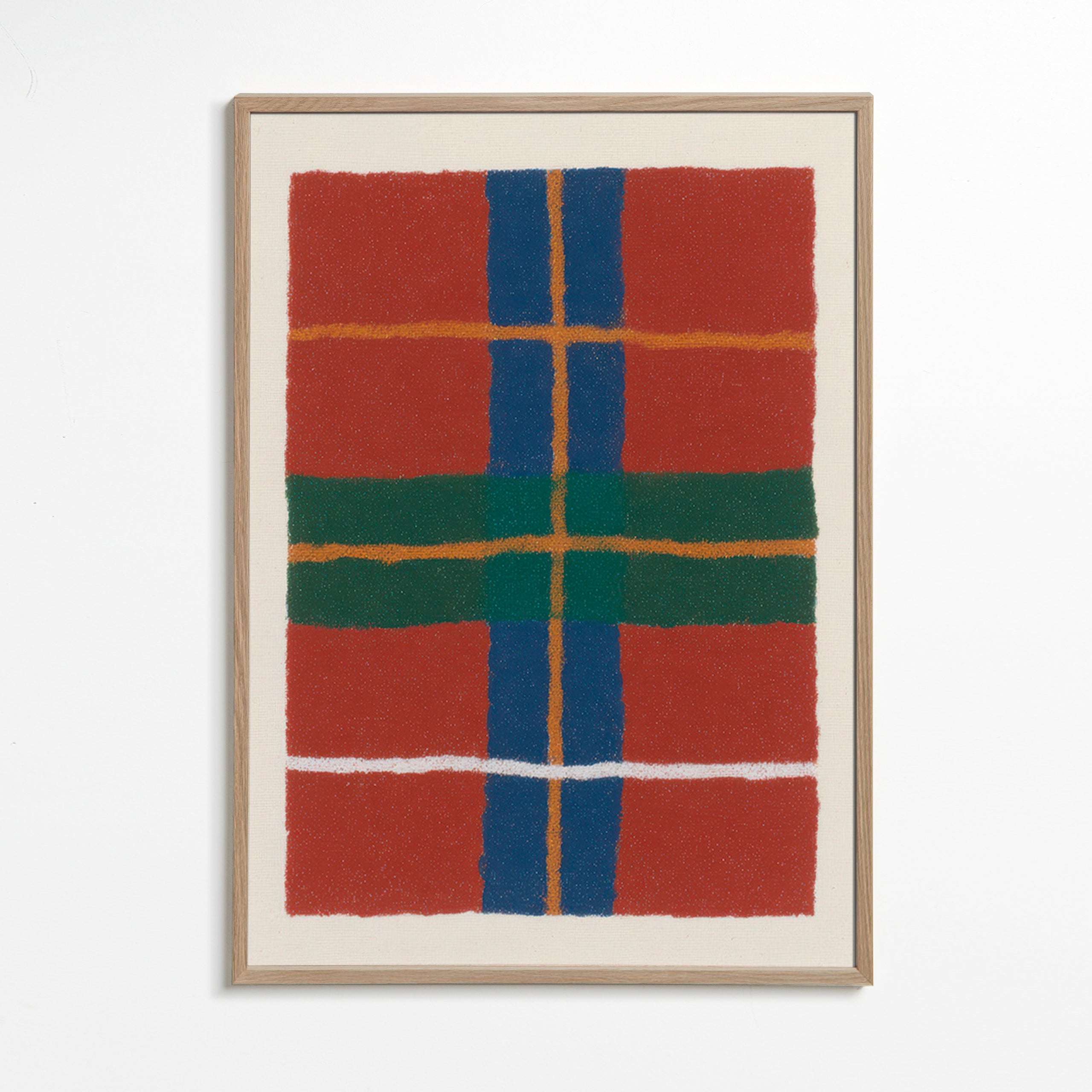 Cuadro geométrico con patrón tartán moderno – Oak Frame