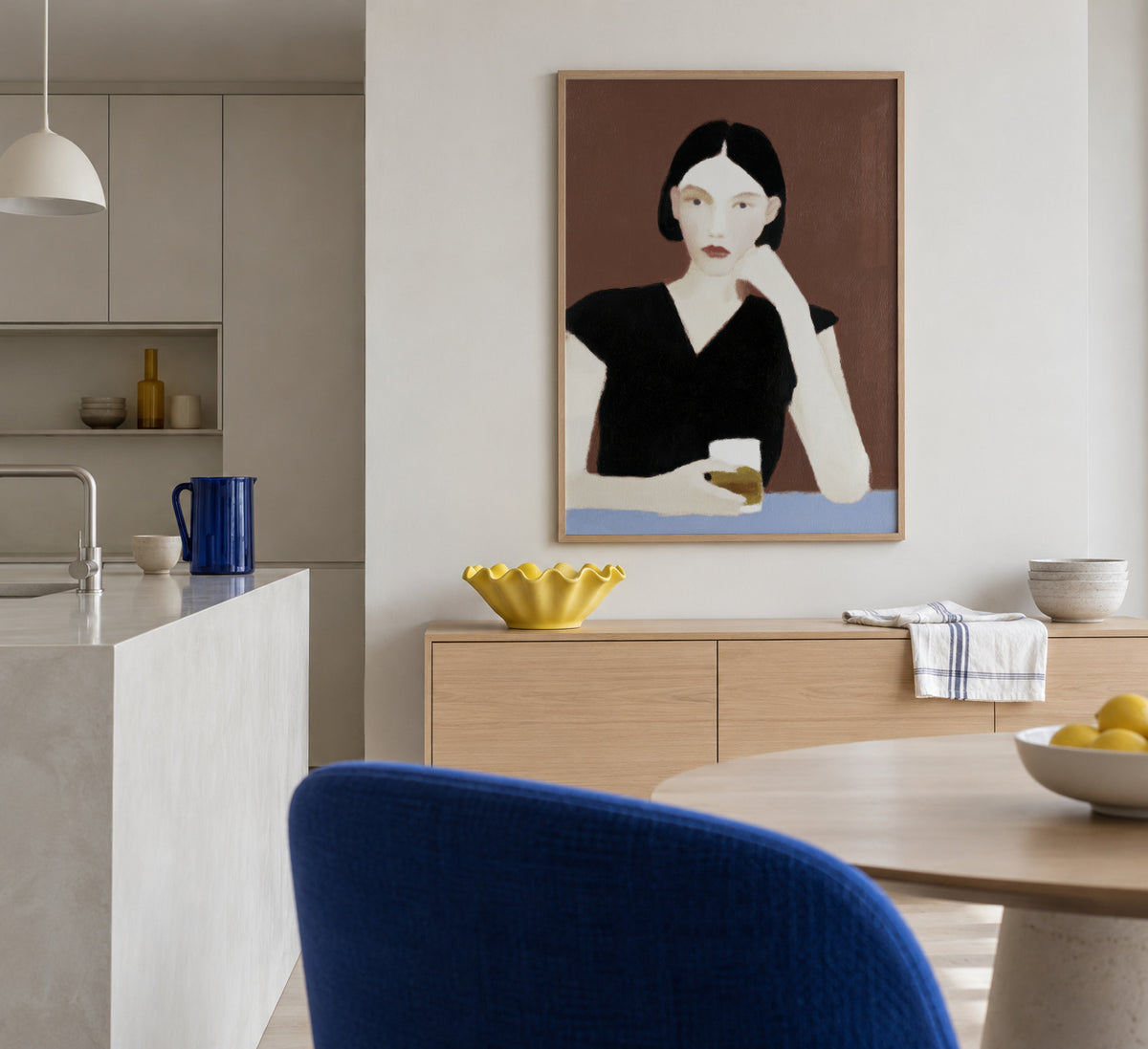 The Pensive Drinker - Framed poster in an interior