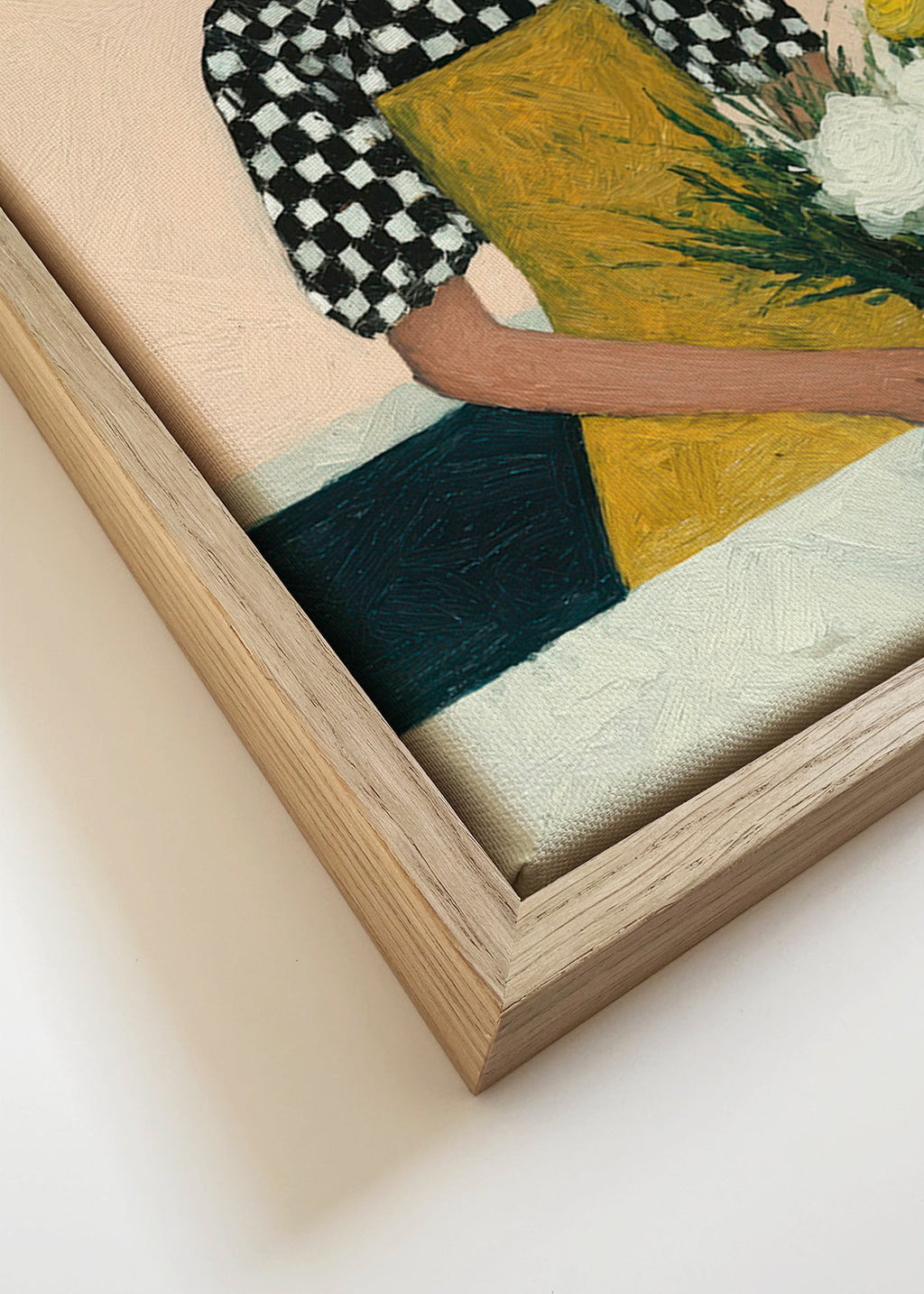 Lámina botánica: florista con ramo y delantal amarillo – Canvas detail