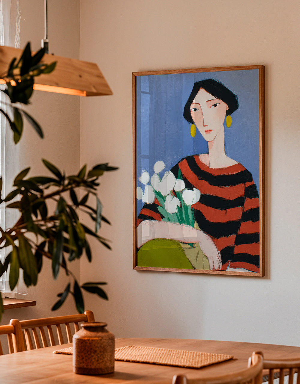 Ilustración de mujer con tulipanes blancos – Product1