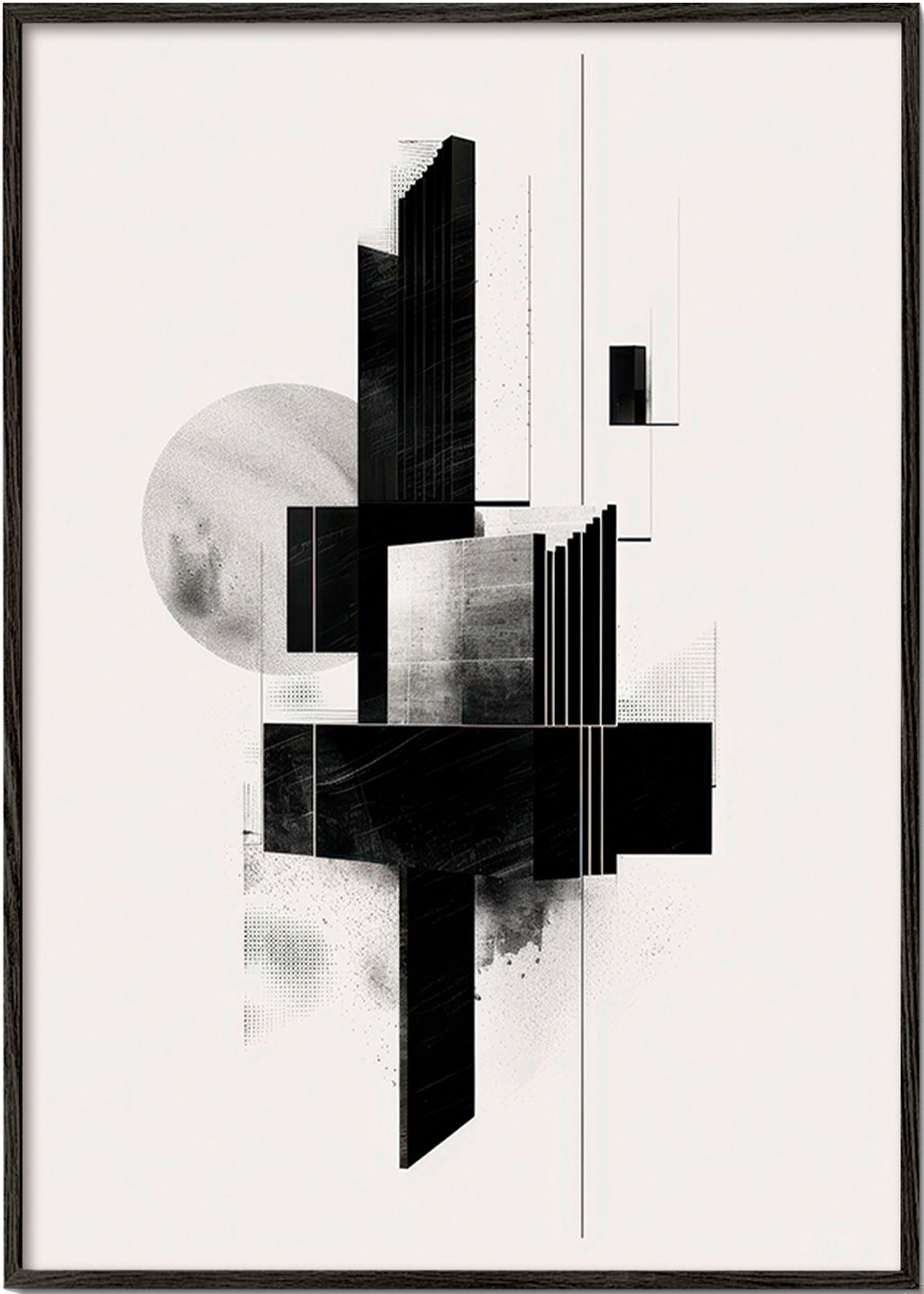 Cuadro geométrico en blanco y negro con formas arquitectónicas – Black Frame