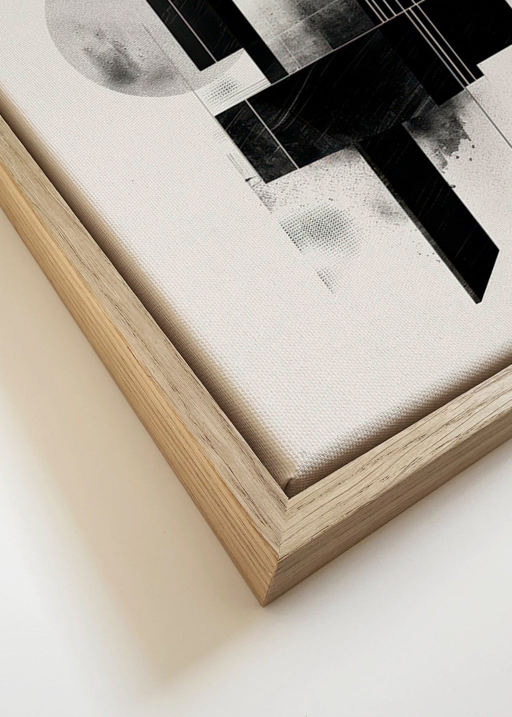 Cuadro geométrico en blanco y negro con formas arquitectónicas – Canvas detail