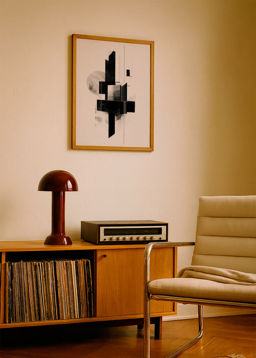 Cuadro geométrico en blanco y negro con formas arquitectónicas – Product1