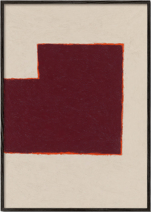 Cuadro abstracto burdeos con bloque geométrico – Black Frame