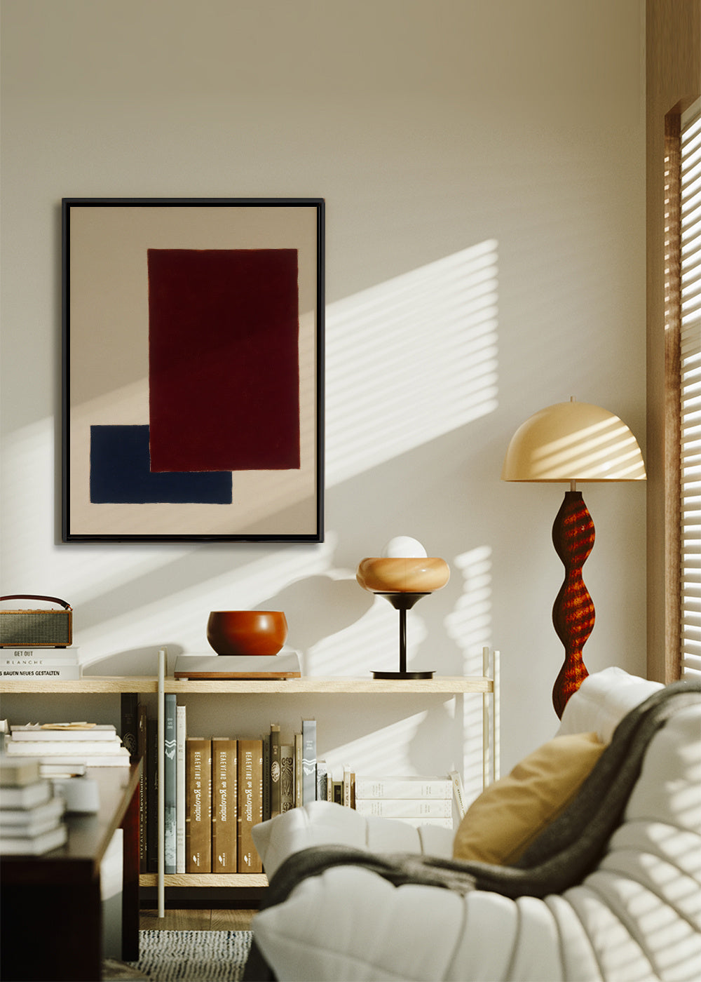 Burgundy Corner II - Framed canvas in an interior