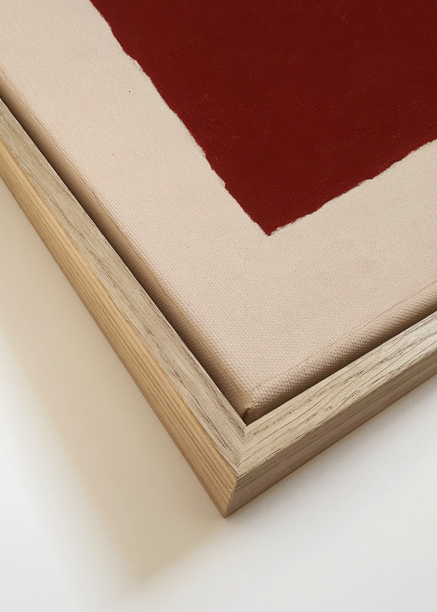 Cuadro abstracto con rectángulo borgoña – Canvas detail