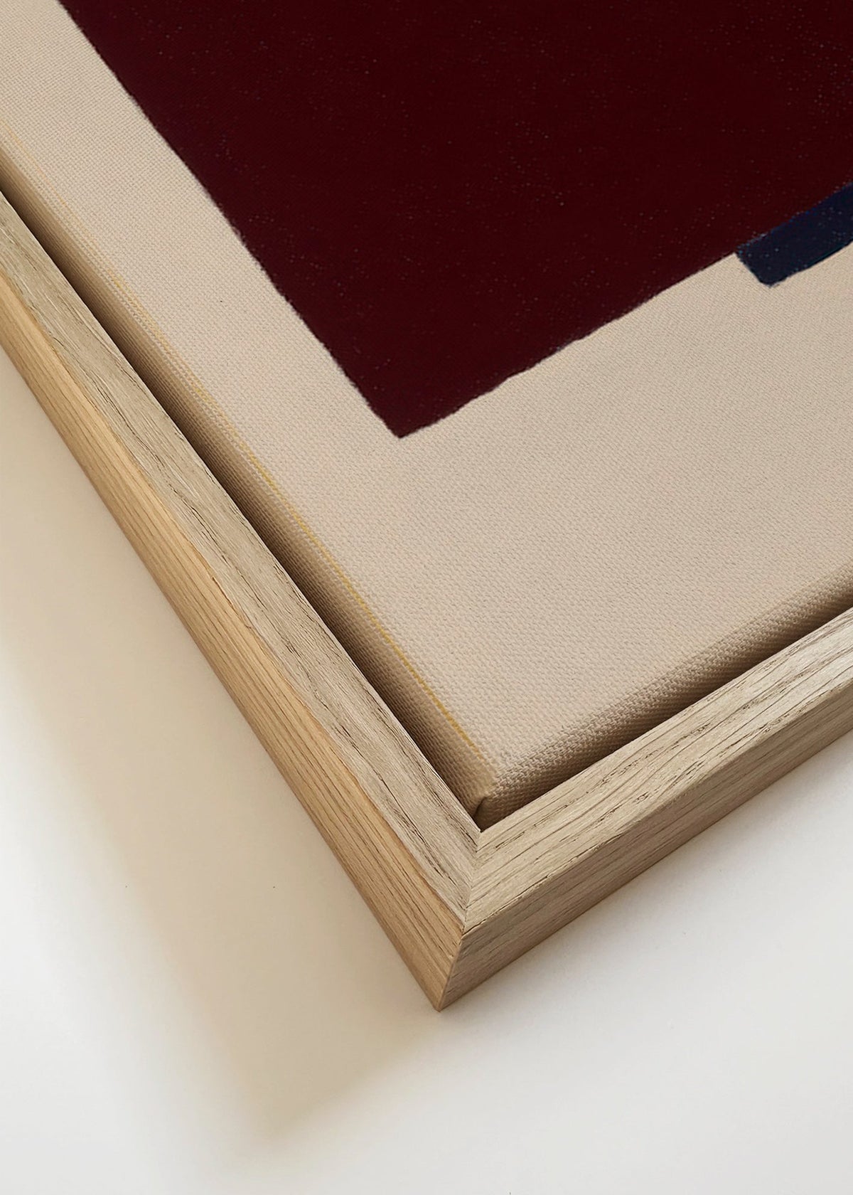 Cuadro abstracto de bloques burdeos y azul – Canvas detail