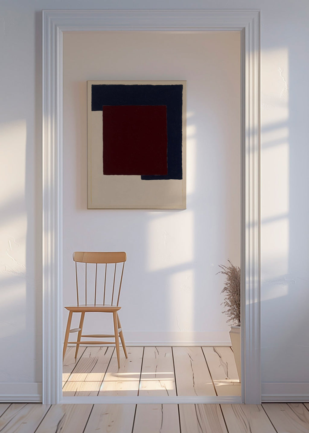 Cuadro abstracto de bloques burdeos y azul – Canvas