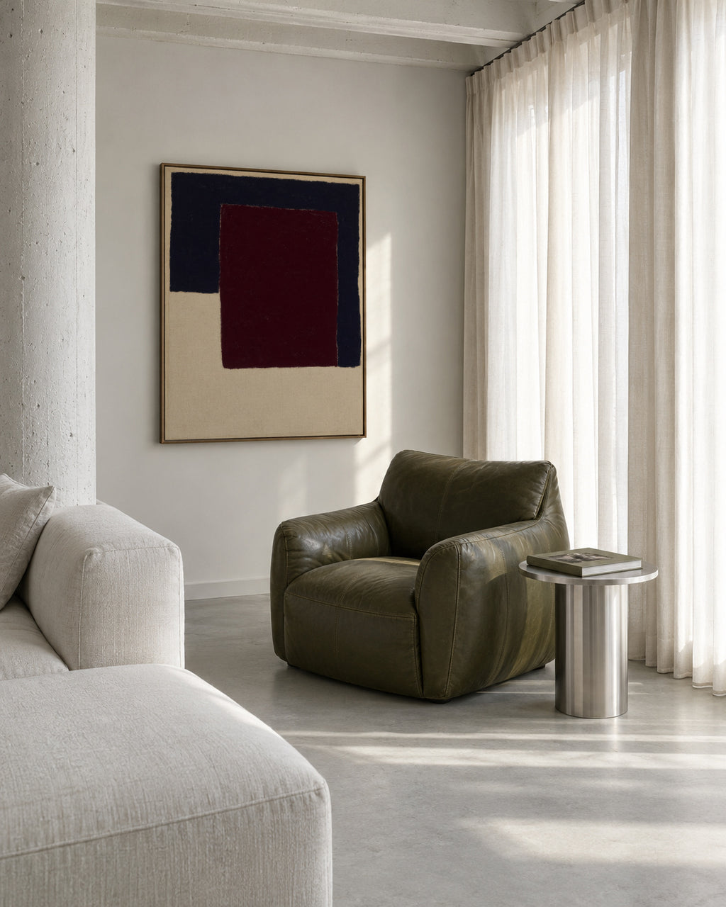 Burgundy Corner VI - Framed canvas in an interior