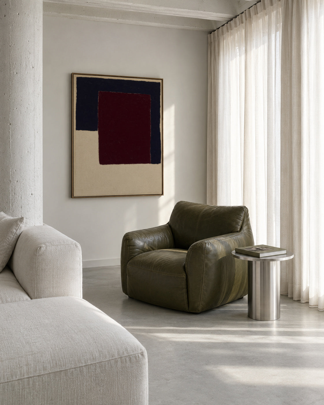 Burgundy Corner VI - Framed canvas in an interior