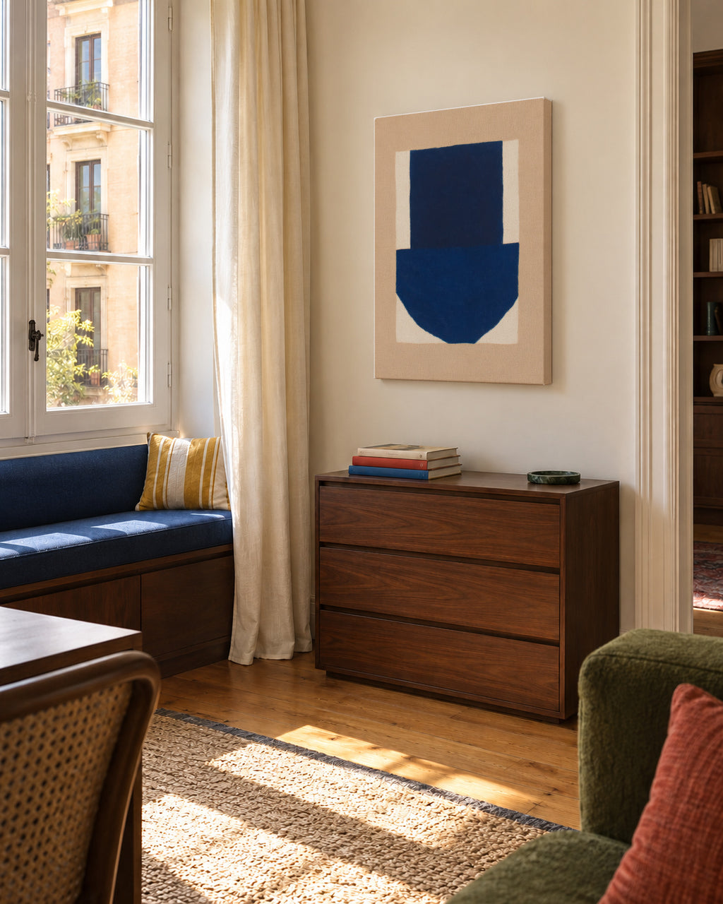Navy Totem - Unframed canvas in an interior