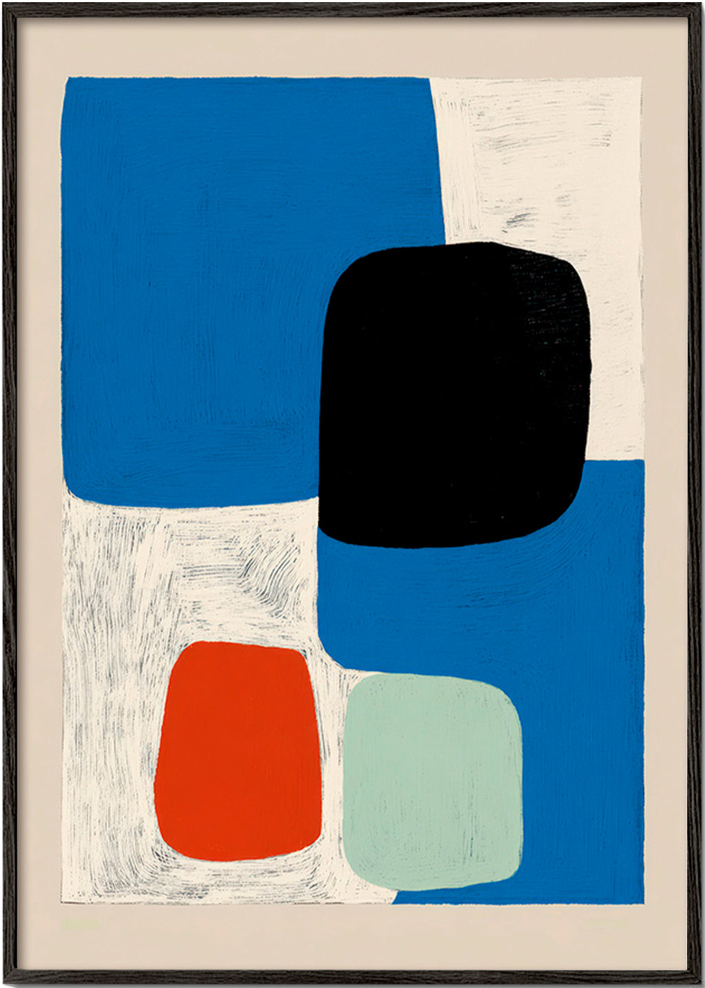 Cuadro abstracto con formas azules y bloque negro – Black Frame