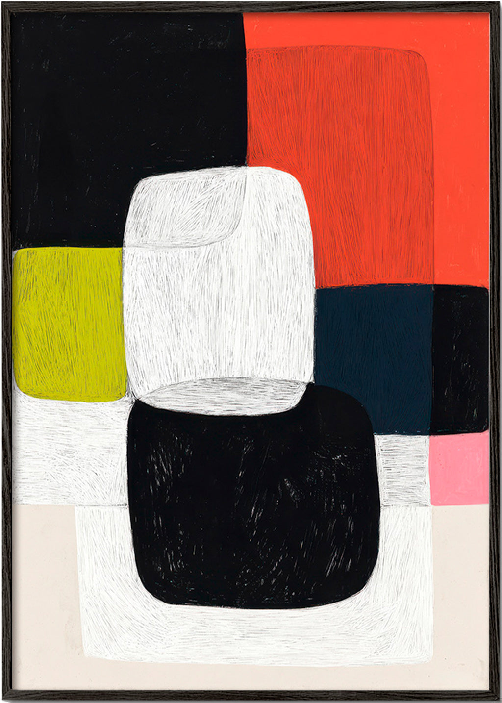 Cuadro geométrico de bloques y textura lineal – Black Frame