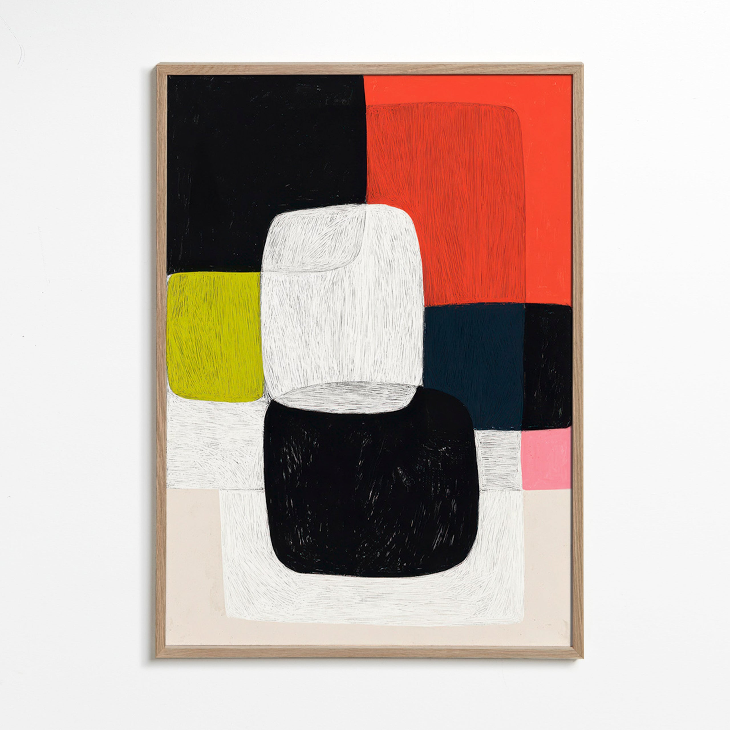 Cuadro geométrico de bloques y textura lineal – Oak Frame