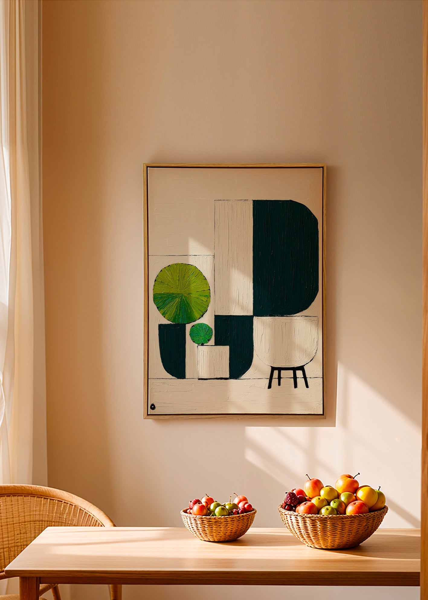 Lámina botánica geométrica con hojas verdes – Canvas2