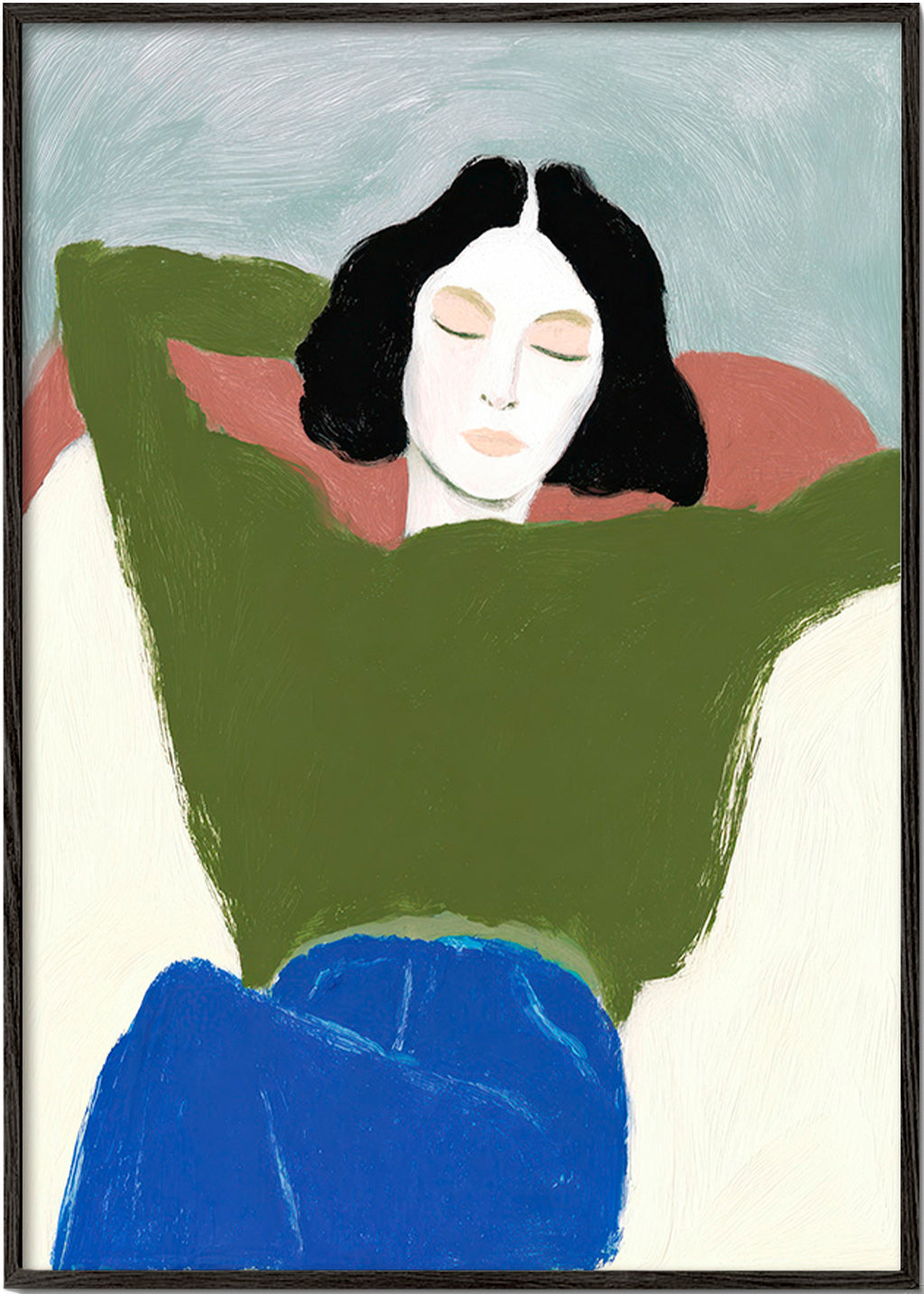 Ilustración reclinada con suéter verde – Black Frame