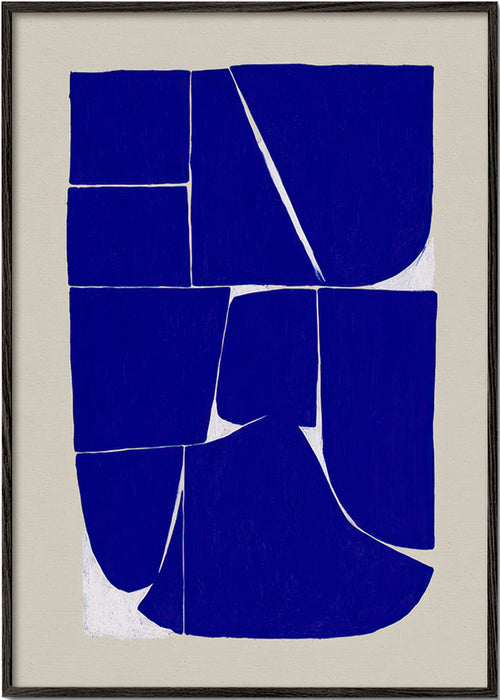 Cuadro geométrico en azul intenso con bloques orgánicos – Black Frame