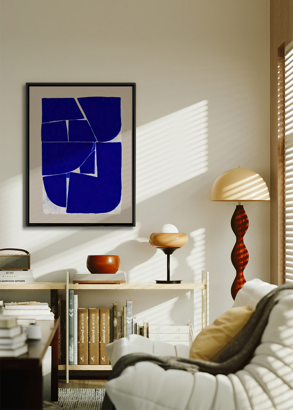 Cuadro abstracto con bloques azules orgánicos – Canvas1