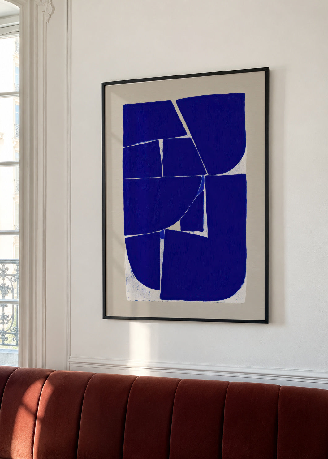 Indigo Mosaic IV - Framed poster in an interior