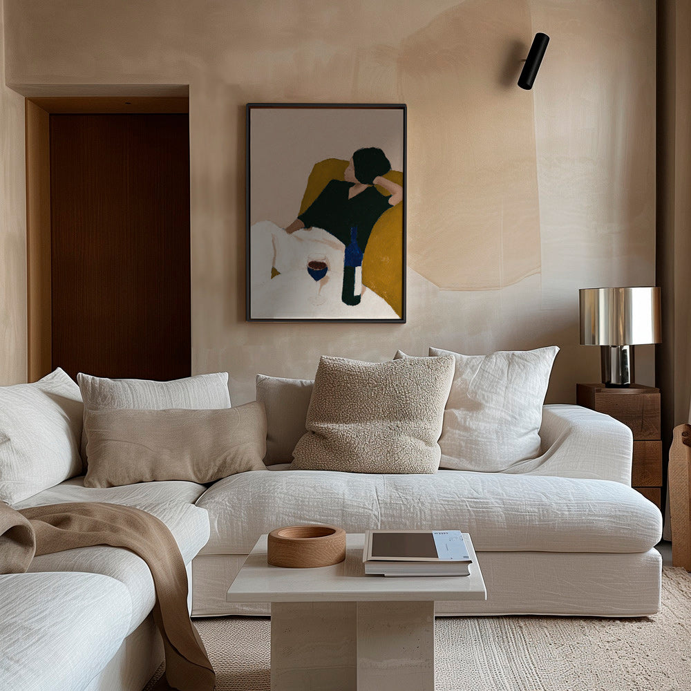 Cuadro de cocina con vino y sillón mostaza – Canvas1