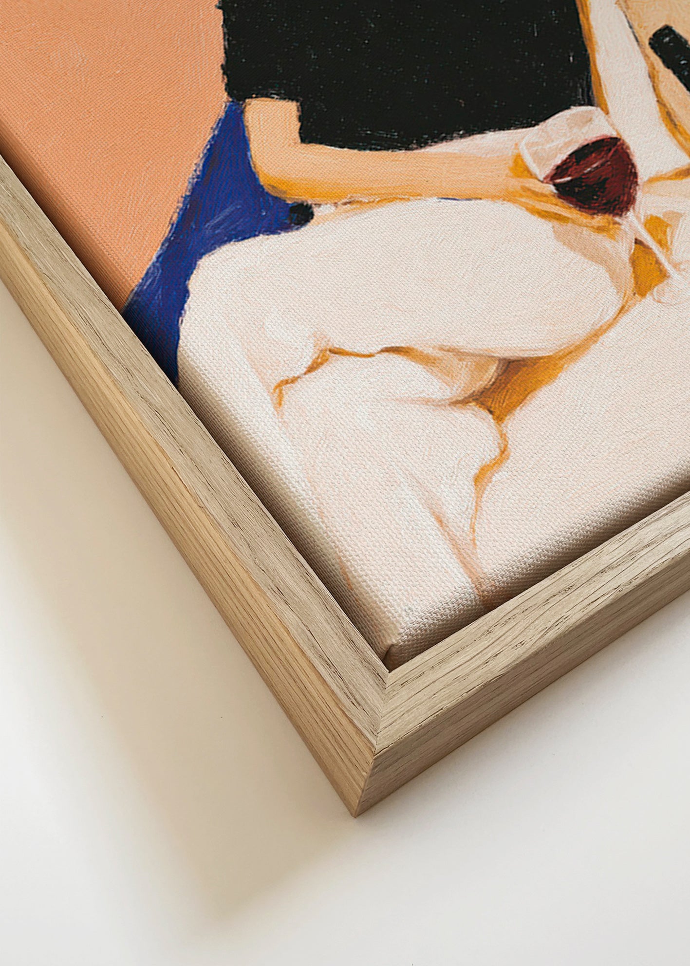 Cuadro de cocina con figura relajada y copa de vino – Canvas detail