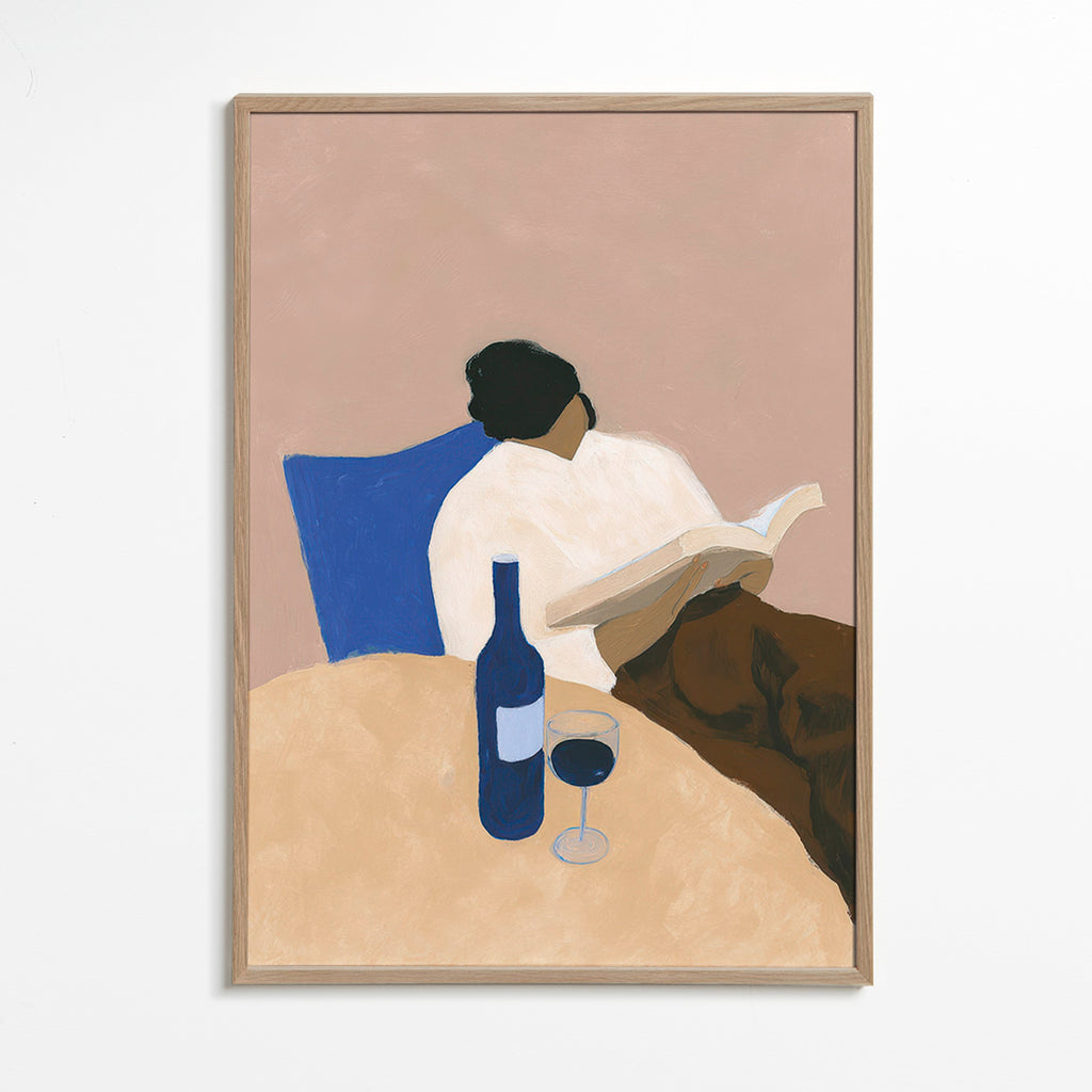 Cuadro de cocina con lectora y copa de vino – Oak Frame