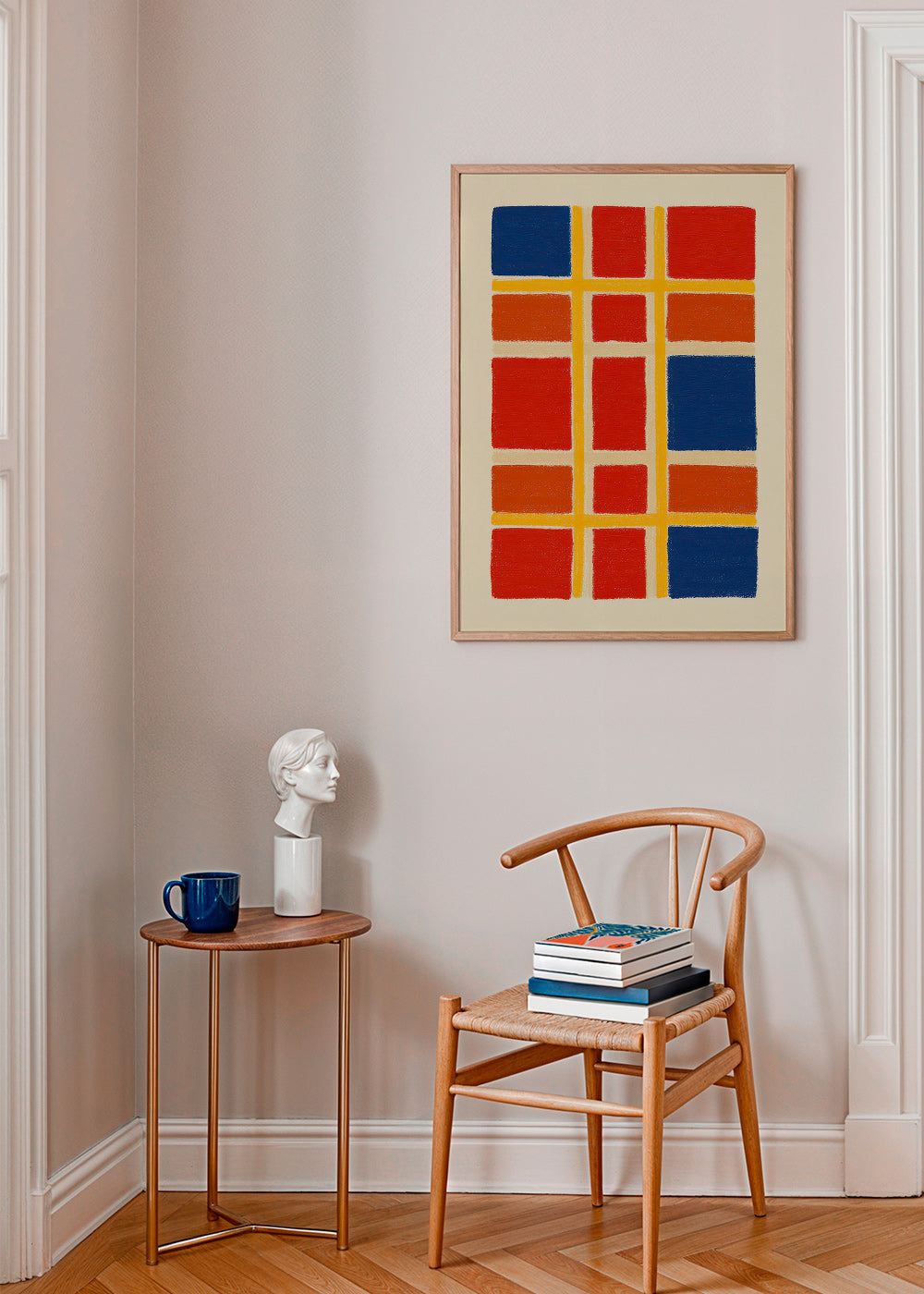 Cuadro geométrico rejilla de bloques rojo y azul – Product2