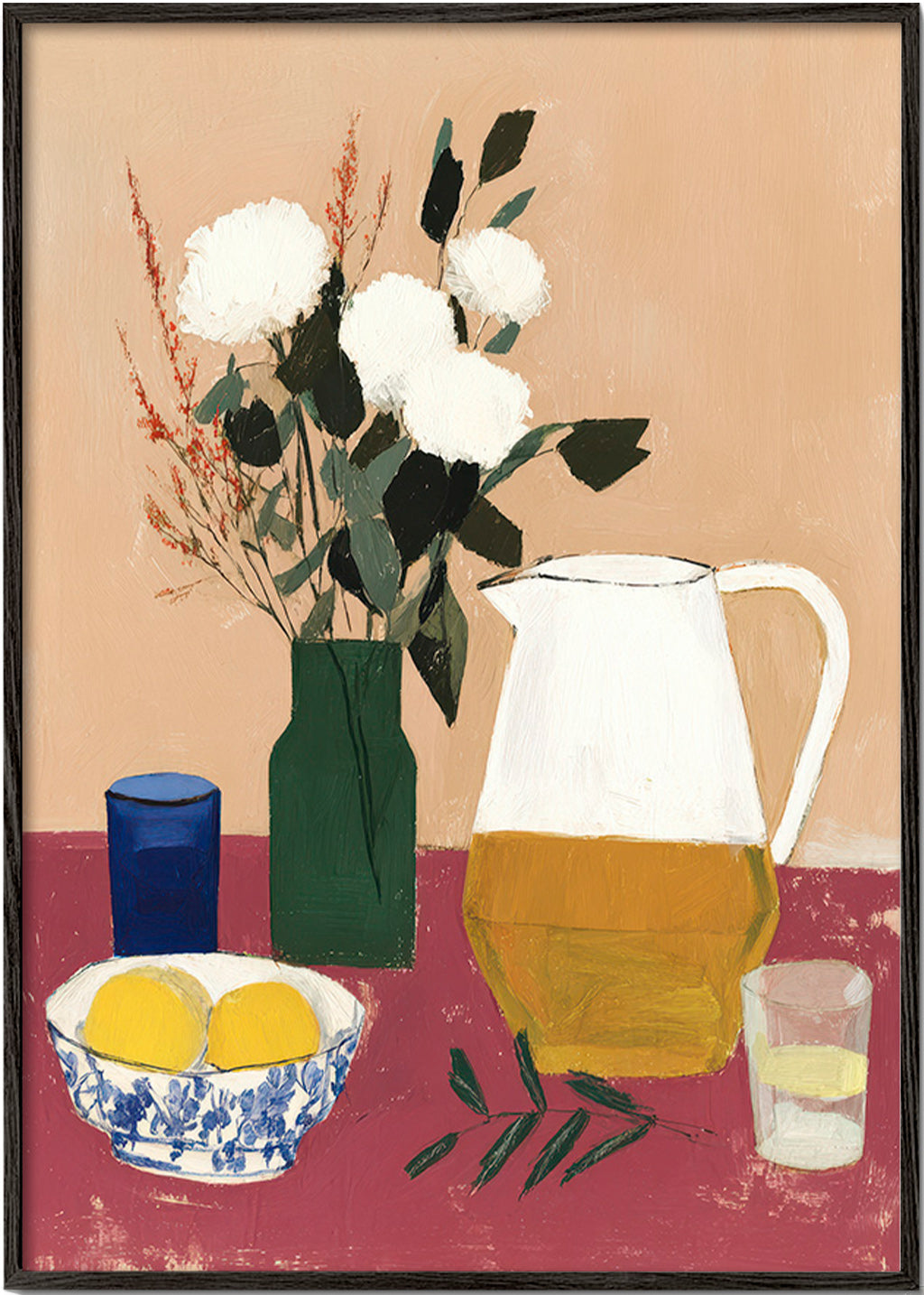 Cuadro de cocina con jarra y flores blancas – Black Frame
