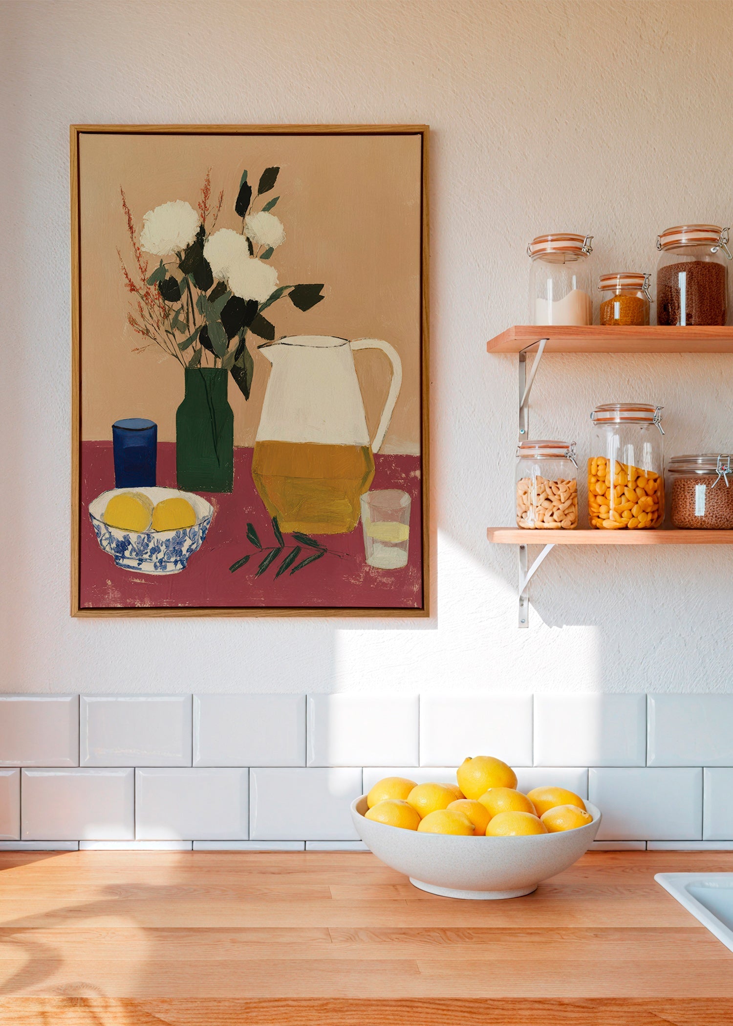 Cuadro de cocina con jarra y flores blancas – Canvas2