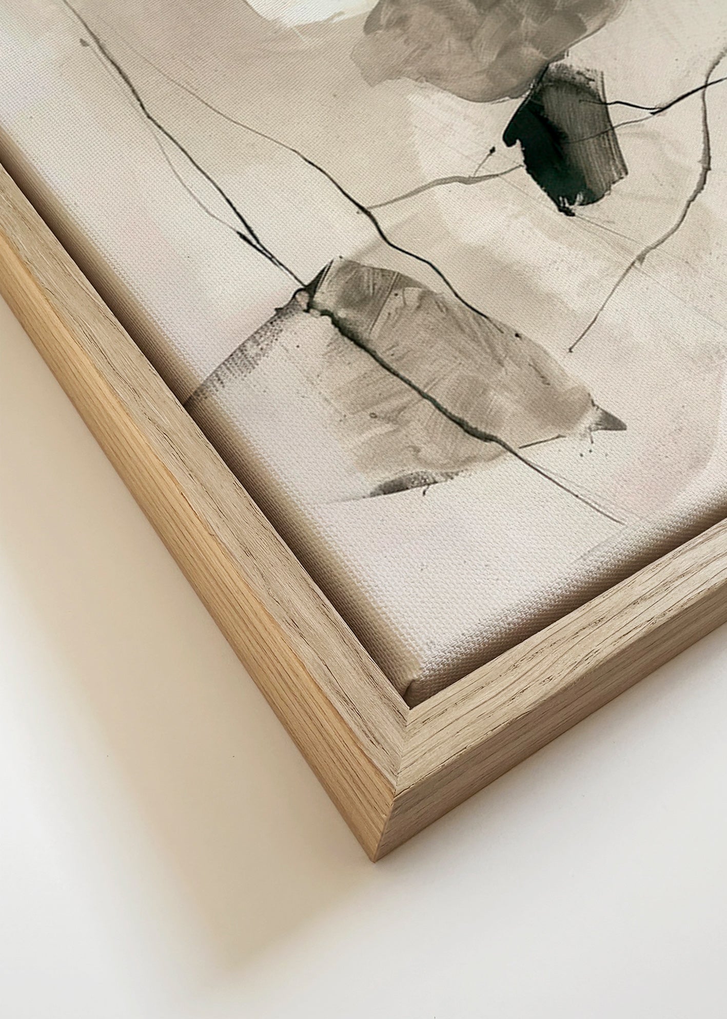 Cuadro abstracto en tinta y lavados beige – Canvas detail