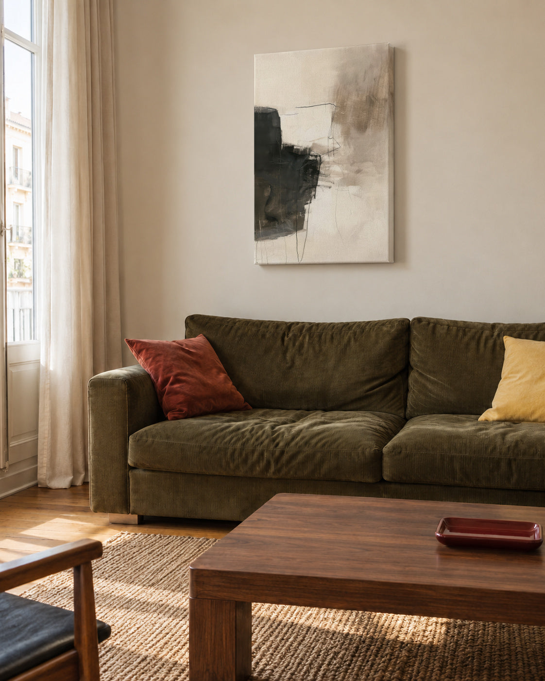 Charcoal Shadows - Unframed canvas in an interior