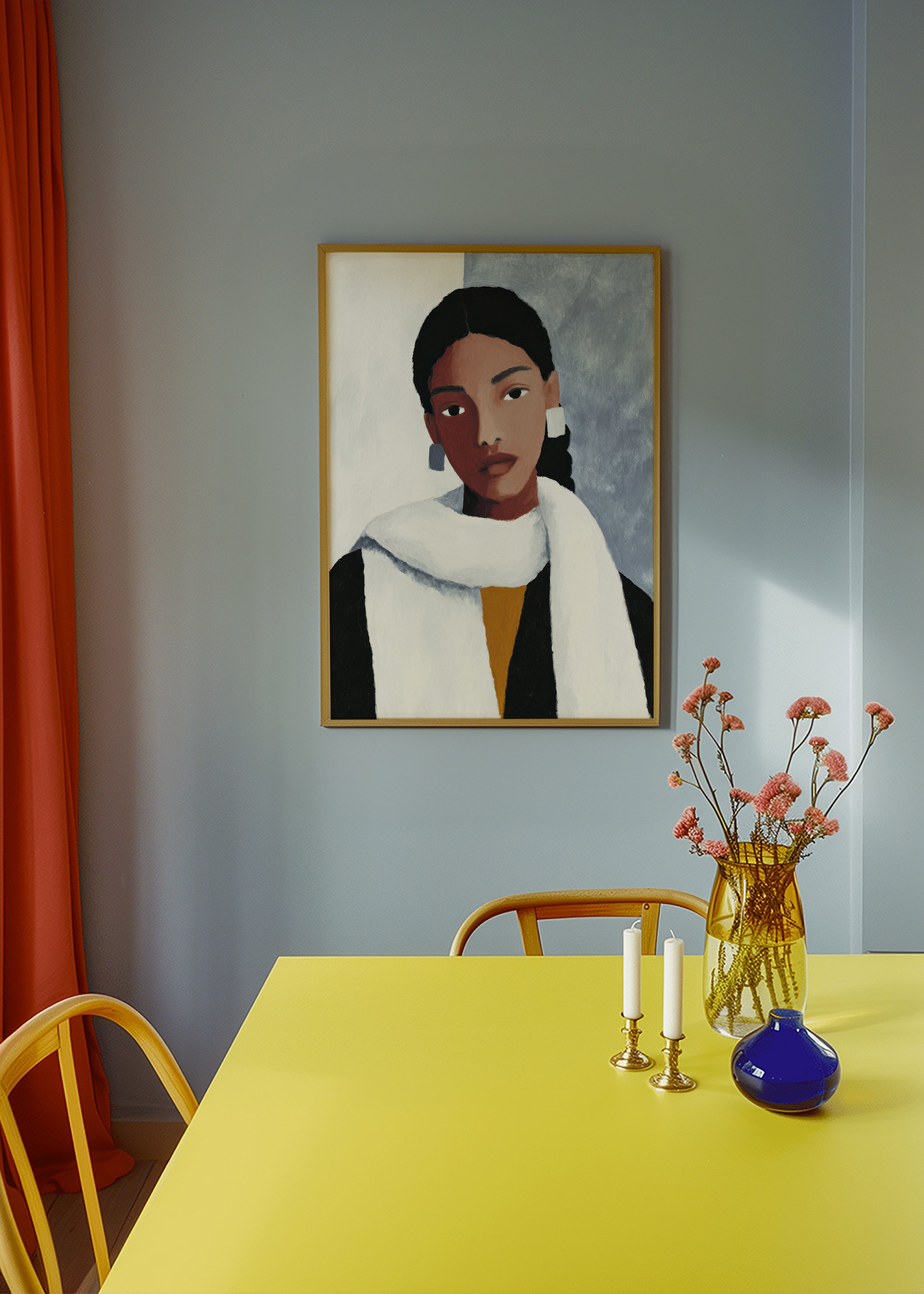 Ilustración de retrato femenino con bufanda blanca – Product2