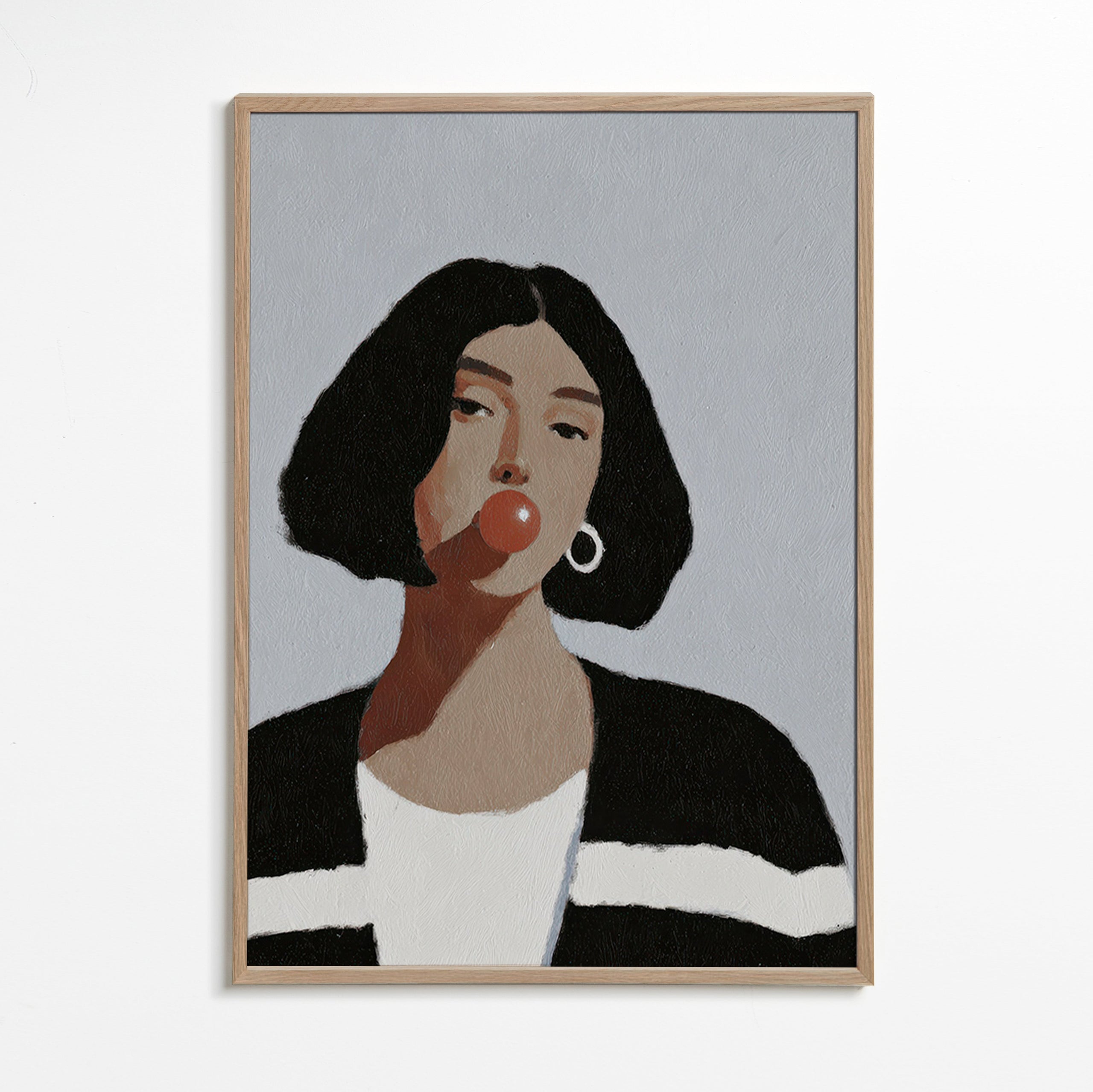 Ilustración retrato femenino con chicle – Oak Frame