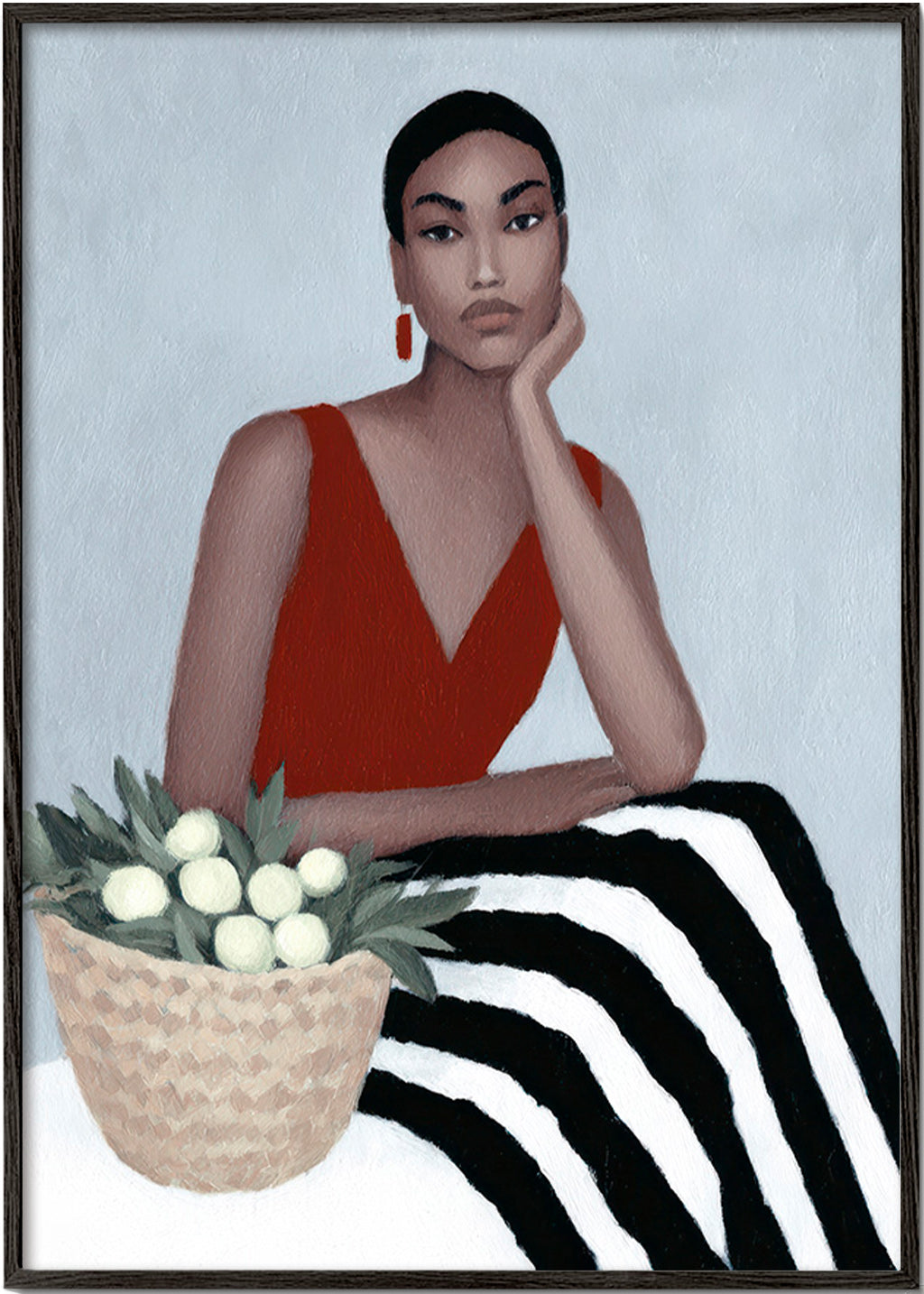 Ilustración de mujer con vestido rojo – Black Frame