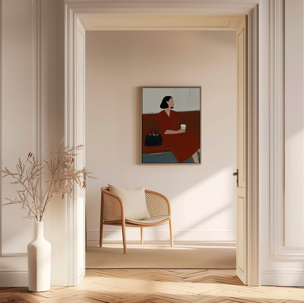Cuadro de cocina: mujer con café y bolso – Canvas1