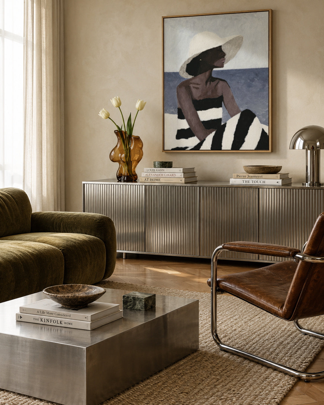 Sun Hat at the Beach - Framed canvas in an interior