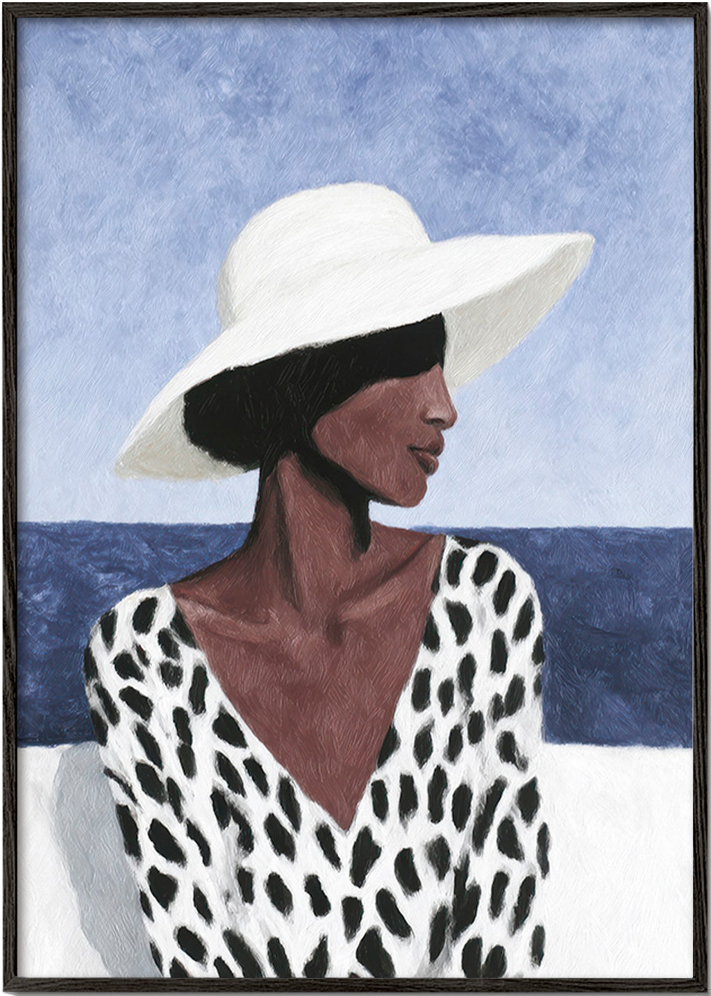 Ilustración de mujer con sombrero y mar – Black Frame